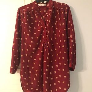 Long sleeved burgundy polka dot shirt